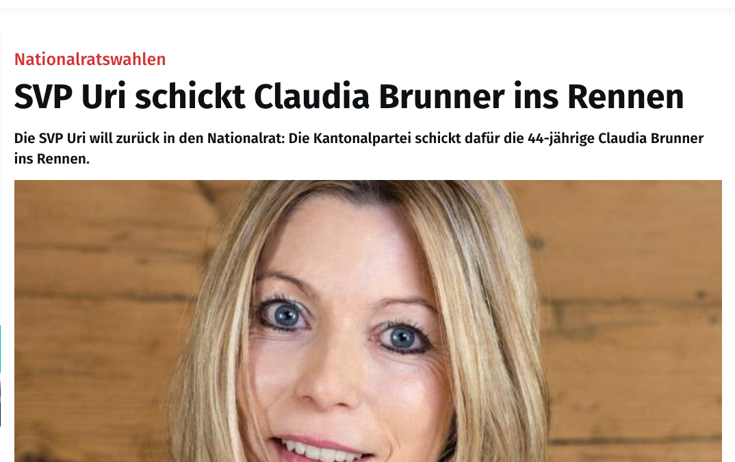 pilatustoday.ch: SVP Uri schickt Claudia Brunner ins Rennen